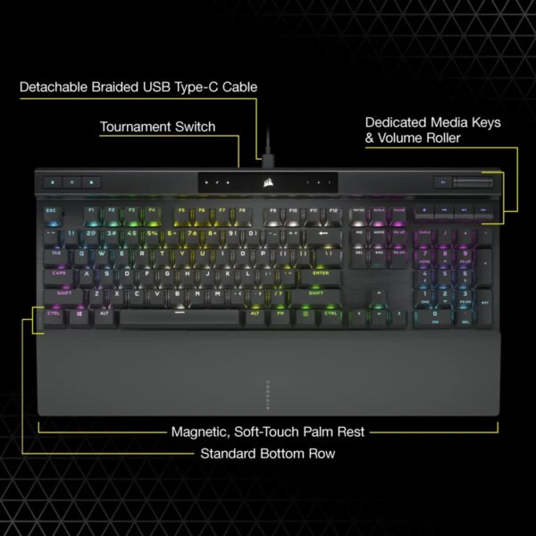 Corsair K70 PRO RGB Optical-Mechanical Gaming Keyboard - Corsair OPX switches - Black - Image 35