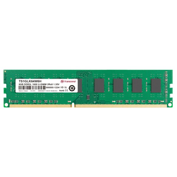 TRANSCEND 8GB DDR3L-1600 LOW VOLTAGE  DUAL VOLTAGE DESKTOP U-DIMM 1.5V/1.35V 2RX8 CL11 - Image 2