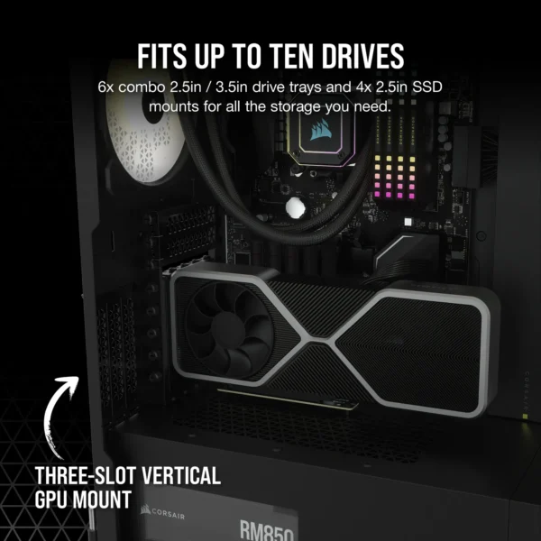 7000D Airflow Black Tempered Glass Mid-Tower; 6x 3.5'' |  4x 2.5'' Drive Bays ; 480mm Radiator Compatible; 3x140mm fan incl - Image 8
