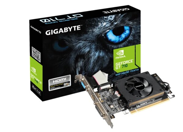 GIGABYTE Graphics nVidia GeForce® GT 710 2GB GDDR3 64Bit . 1x Dual-Link DVI-D; 1x HDMI; 1x VGA; Low Profile - Image 2