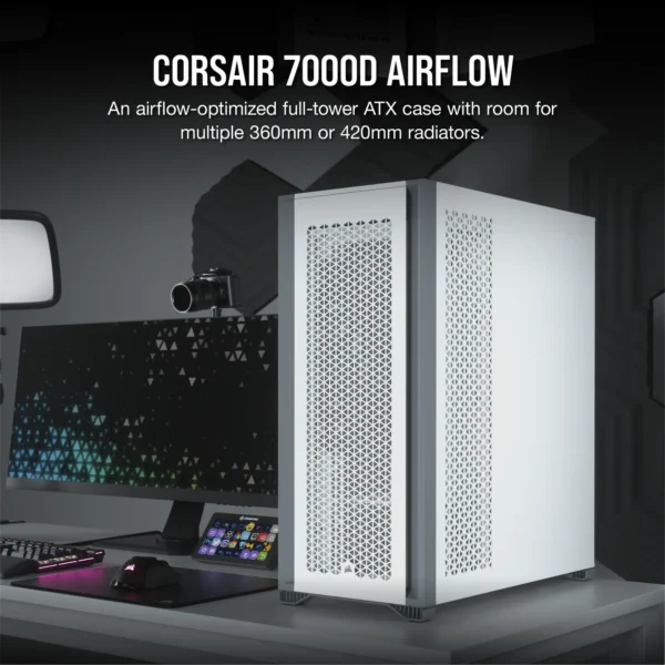 7000D Airflow White Tempered Glass Mid-Tower; 6x 3.5'' |  4x 2.5'' Drive Bays ; 480mm Radiator Compatible; 3x140mm fan incl - Image 12