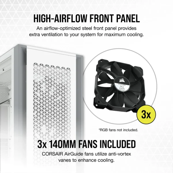 7000D Airflow White Tempered Glass Mid-Tower; 6x 3.5'' |  4x 2.5'' Drive Bays ; 480mm Radiator Compatible; 3x140mm fan incl - Image 6