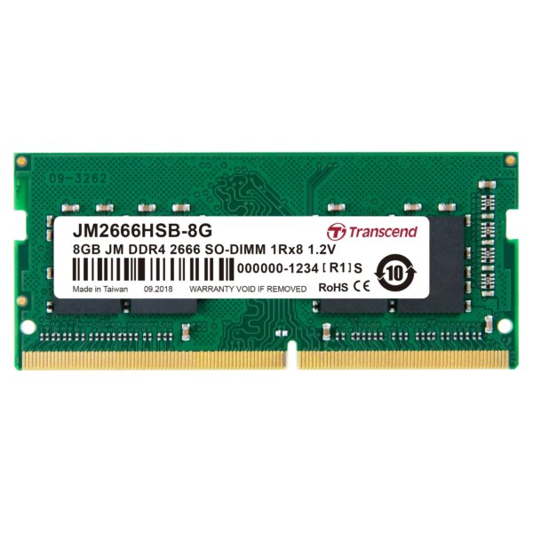 TRANSCEND JET MEMORY 8GB DDR4 2666MHZ SO-DIMM 1RX8 1GX8 CL19 1.2V - Image 2