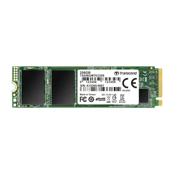 TRANSCEND 256GBMTE220S PCI-E GEN 3x4 NVMe M.2 2280 SSD 3D TLC with DRAM cache - 3300 MB/s Read 1250 MB/s Write - 550 TBW