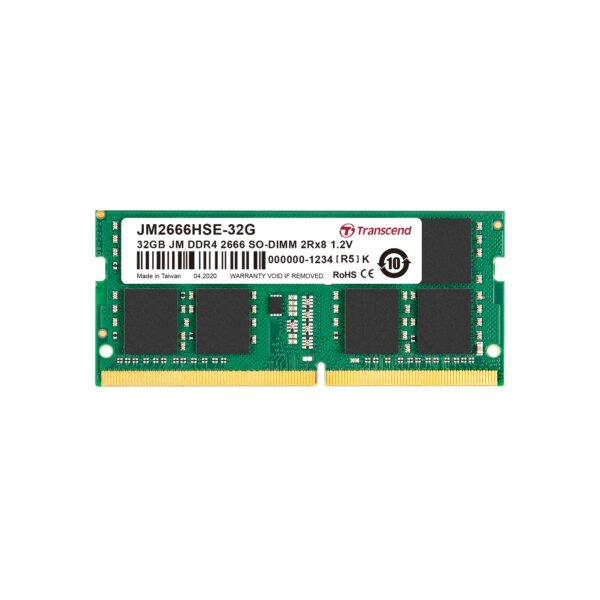 TRANSCEND 32GB JET MEMORY DDR4 2666MHZ NOTEBOOK SO-DIMM 2RX8 2GX8 CL19 - Image 2
