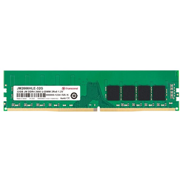 TRANSCEND 32GB JET MEMORY DDR4 2666MHZ DESKTOP UDIMM 2RX8 2GX8 CL19 - Image 2