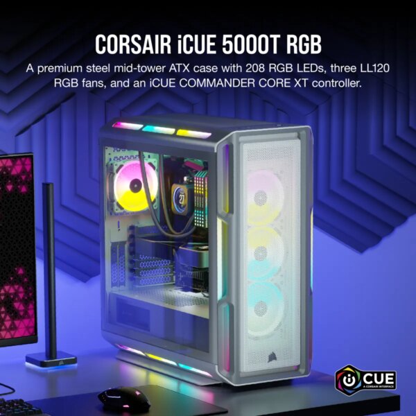 5000T RGB White Tempered Glass Mid-Tower; 2x 3.5'' |  4x 2.5'' Drive Bays; Up to 360mm Radiator compatible; 4x 120mm fan incl - Image 16