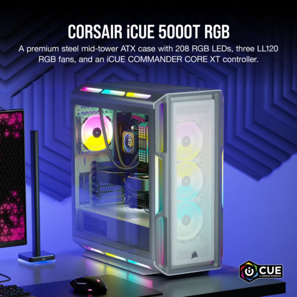 5000T RGB White Tempered Glass Mid-Tower; 2x 3.5'' |  4x 2.5'' Drive Bays; Up to 360mm Radiator compatible; 4x 120mm fan incl - Image 24