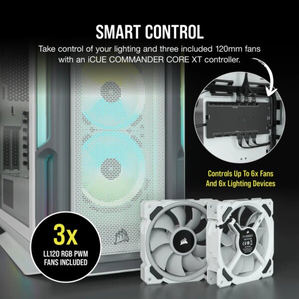 5000T RGB White Tempered Glass Mid-Tower; 2x 3.5'' |  4x 2.5'' Drive Bays; Up to 360mm Radiator compatible; 4x 120mm fan incl - Image 29