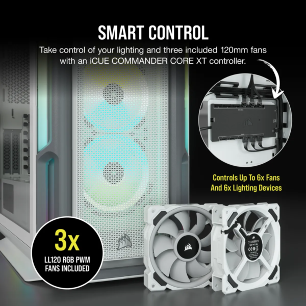 5000T RGB White Tempered Glass Mid-Tower; 2x 3.5'' |  4x 2.5'' Drive Bays; Up to 360mm Radiator compatible; 4x 120mm fan incl - Image 18