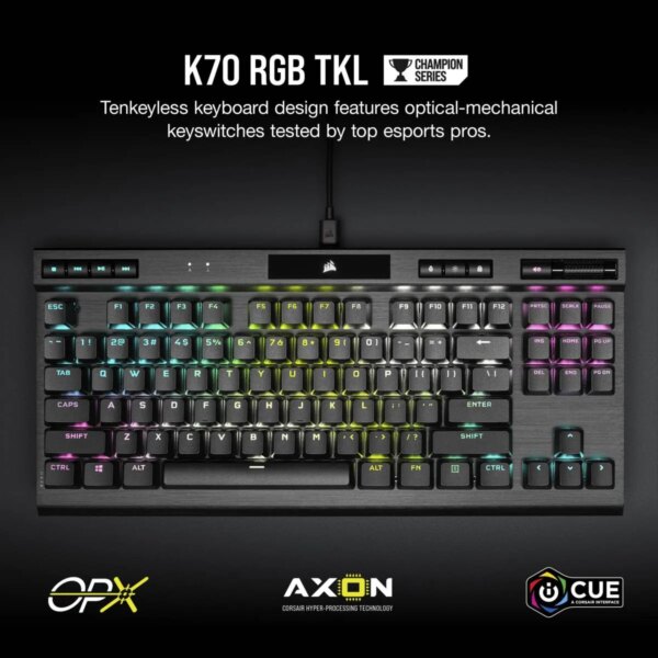 Corsair K70 RGB TKL Optical-Mechanical Gaming Keyboard; Backlit RGB LED; CORSAIR OPX Keyswitches; Black - Image 5