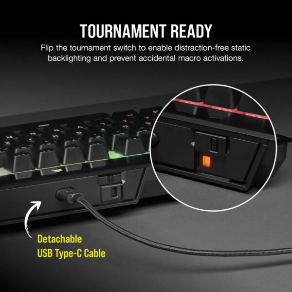 Corsair K70 RGB TKL Optical-Mechanical Gaming Keyboard; Backlit RGB LED; CORSAIR OPX Keyswitches; Black - Image 2