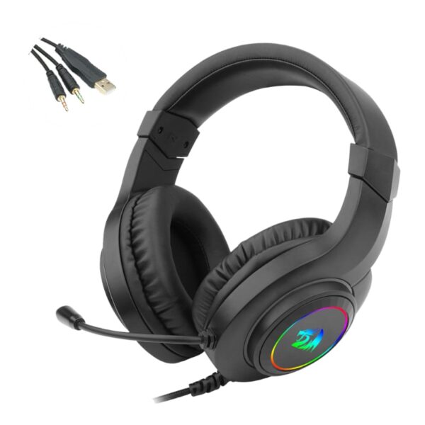 REDRAGON Over-Ear HYLAS Aux (Mic and Headset)|USB (Power Only)_x000D_
RGB Gaming Headset - Black - Image 6