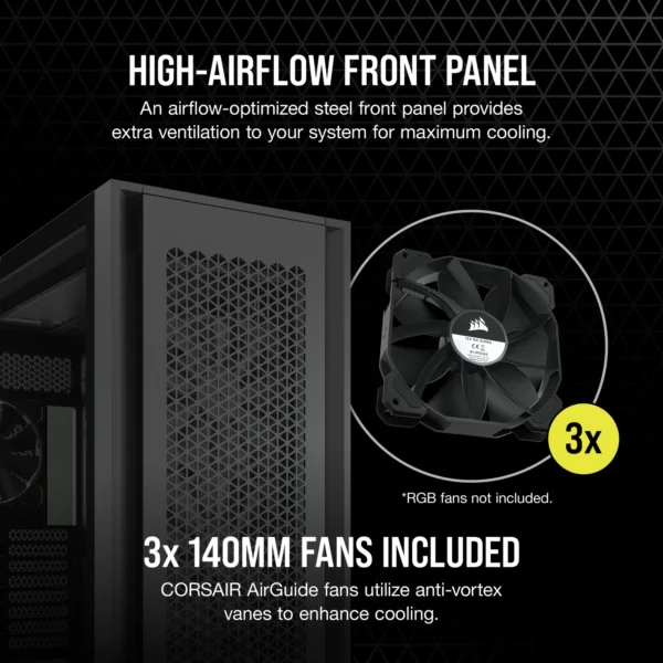 7000D Airflow Black Tempered Glass Mid-Tower; 6x 3.5'' |  4x 2.5'' Drive Bays ; 480mm Radiator Compatible; 3x140mm fan incl - Image 7