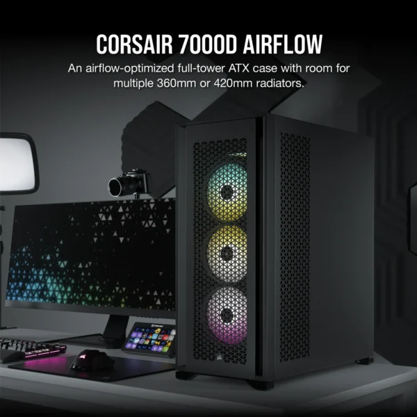 7000D Airflow Black Tempered Glass Mid-Tower; 6x 3.5'' |  4x 2.5'' Drive Bays ; 480mm Radiator Compatible; 3x140mm fan incl - Image 15