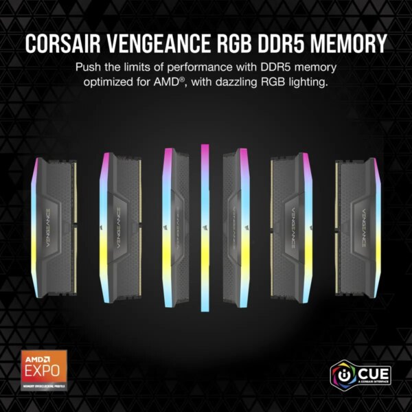 Corsair VENGEANCE RGB DDR5 64GB (2x32GB) DDR5 5200 CL40-40-40-77 1.25V AMD EXPO & Intel XMP - Grey. - Image 9