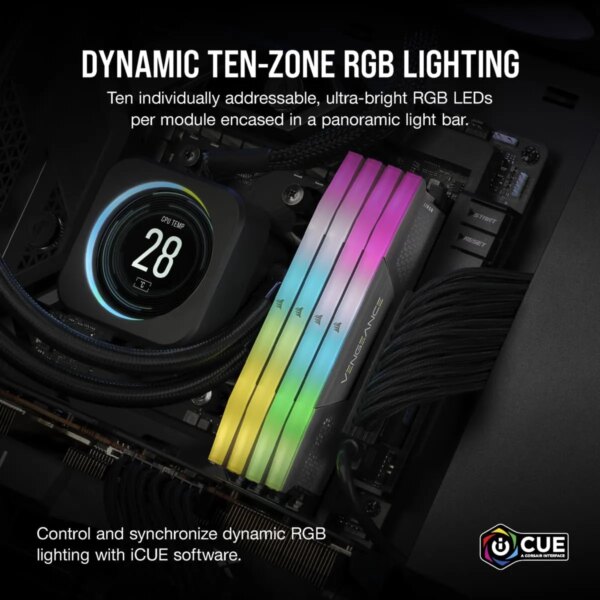 Corsair VENGEANCE RGB DDR5 64GB (2x32GB) DDR5 5200 CL40-40-40-77 1.25V AMD EXPO & Intel XMP - Grey. - Image 18